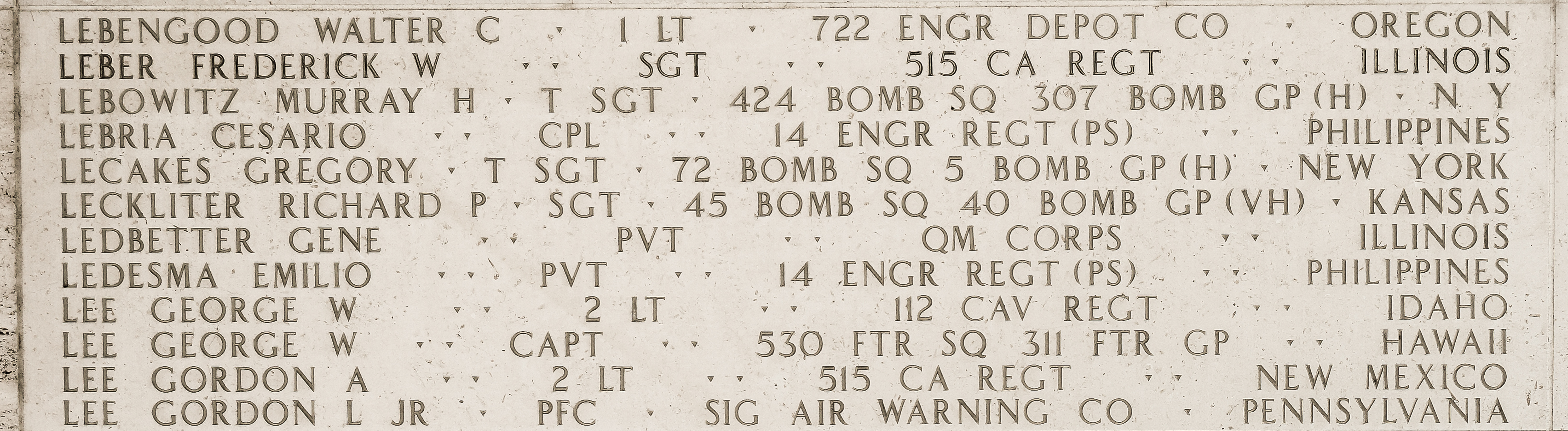 George W. Lee, Second Lieutenant